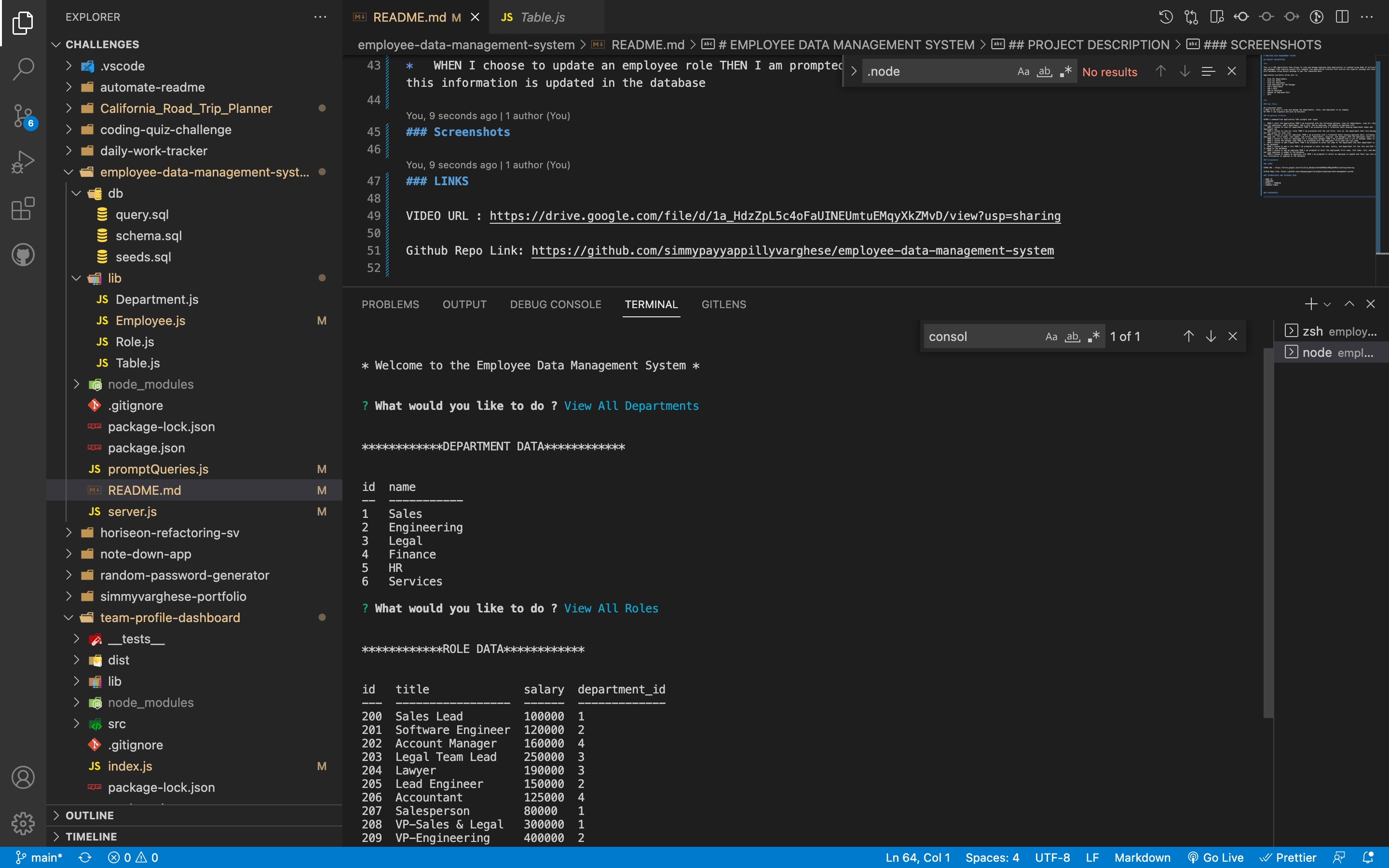 snapshot of employee management system